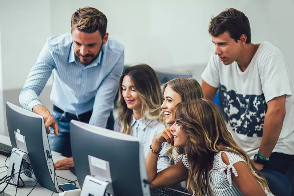 A man repairing the garage door